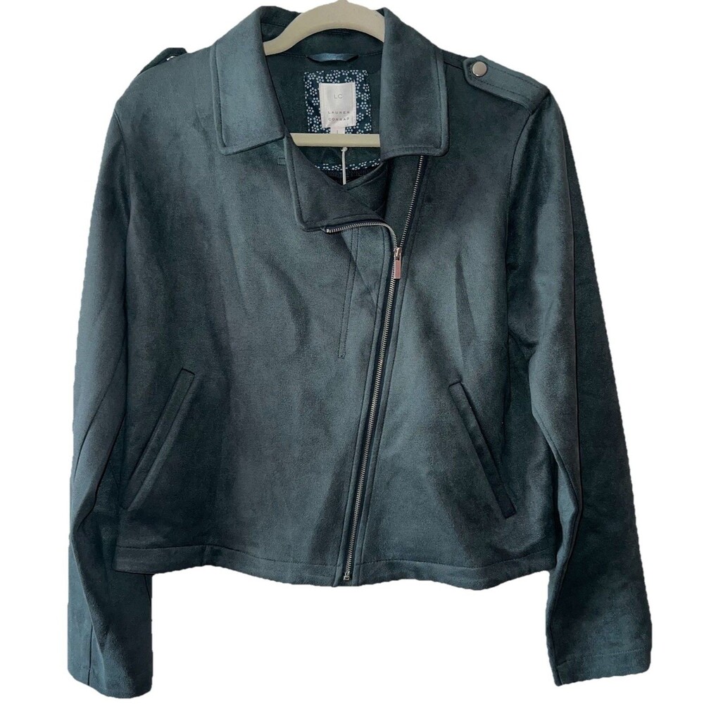 LC Lauren Conrad Teal Moto Jacket Size Large Lightweight Asymmetrical Zipper